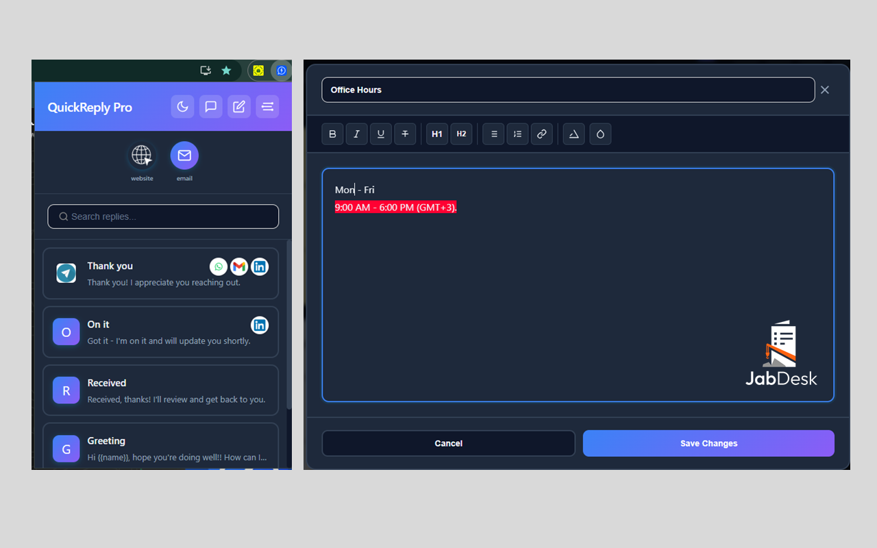 Popup & Rich Text Editor